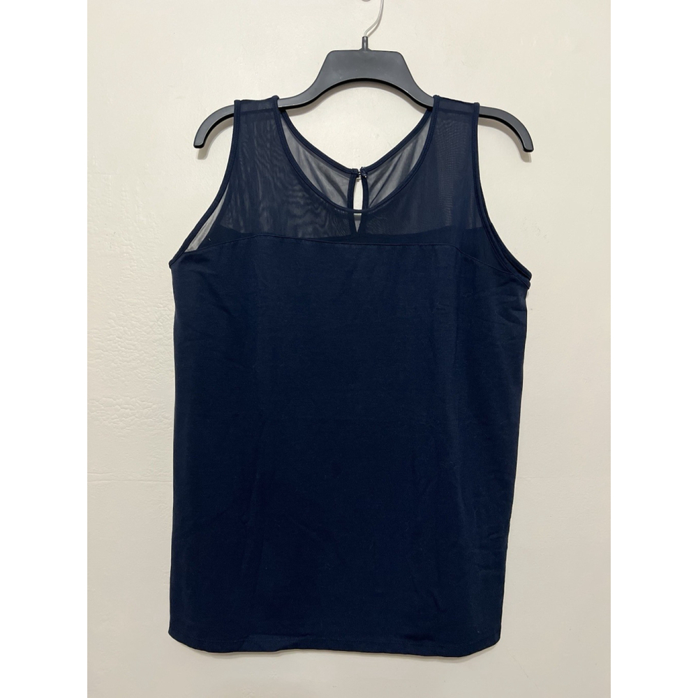 Lane Bryant Tank Top Woman’s Plus 26/28 Stretchy Navy Sheer Inset‎ Round Neck